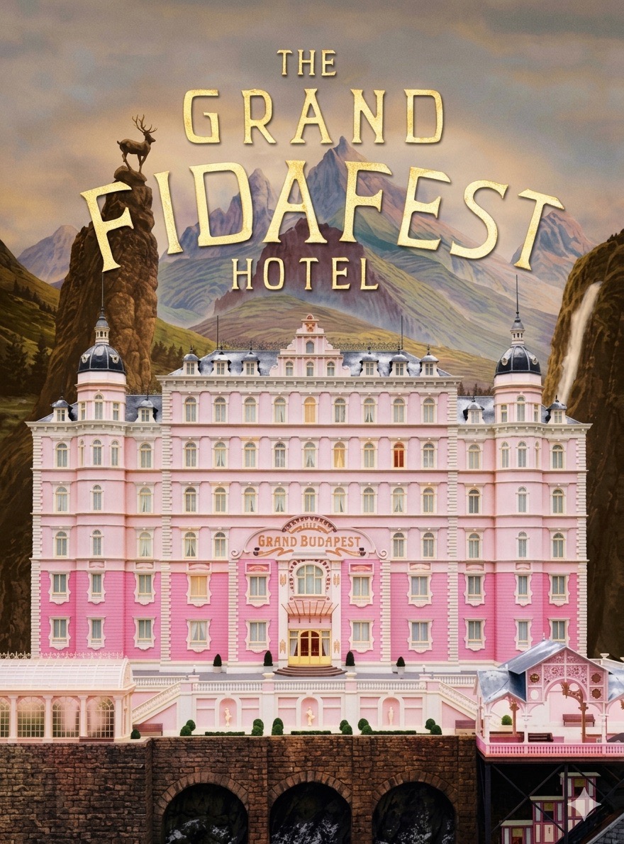 Illustrated poster for The Grand Fidafest Hotel